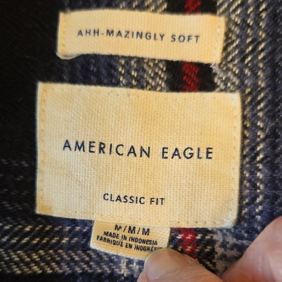 American Eagle Outfitters Navy Plaid Button Down Shirt - Picture 2 of 6